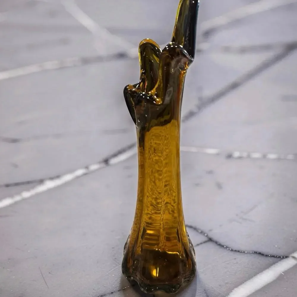 Vintage 5 Finger Swung Stretch Art Glass Vase - Amber Brown - 10.25